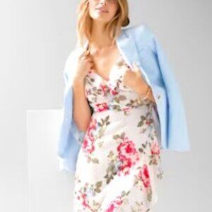 H&M DIVIDED Floral Birds Ruffle Wrap Crepe Mini Dress White SZ 8